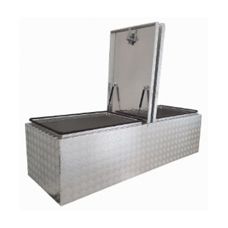 Checker Flat Top Dual 2 Lid Trailer Drawbar Aluminum Toolbox