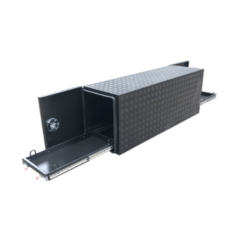Black Trailer Drawbar Aluminum Toolbox with Fridge Slide