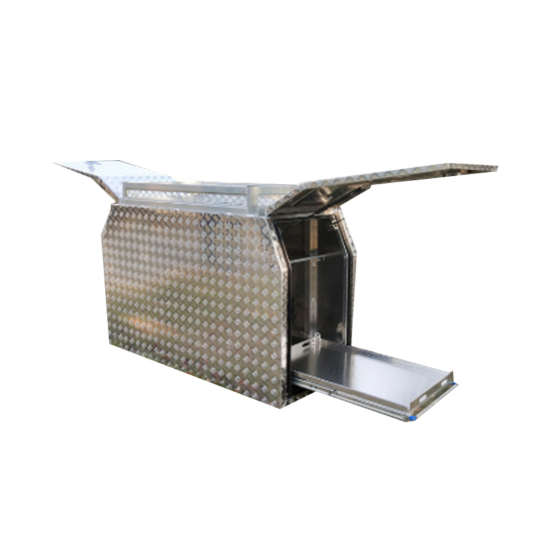Side Open Trailer Drawbar Aluminum Toolbox with Fridge Slide