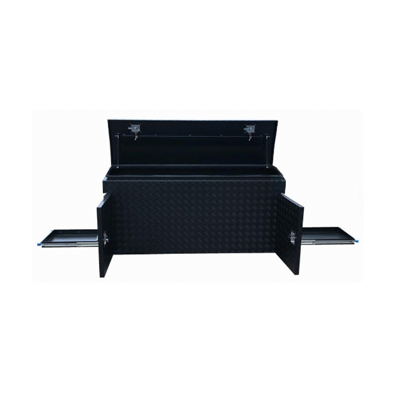 2000 x 550 x 800mm Black Aluminium Checker Ute Toolbox Webber BBQ & Fridge Slide Camper Caravan Canopy Tool Box