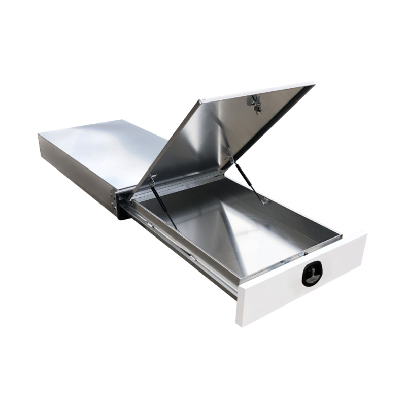 1.6m Aluminium Ute Tool box Under Tray Toolbox Trundle Roller Tray Slide Out Drawer Toolbox Benchtop Lid