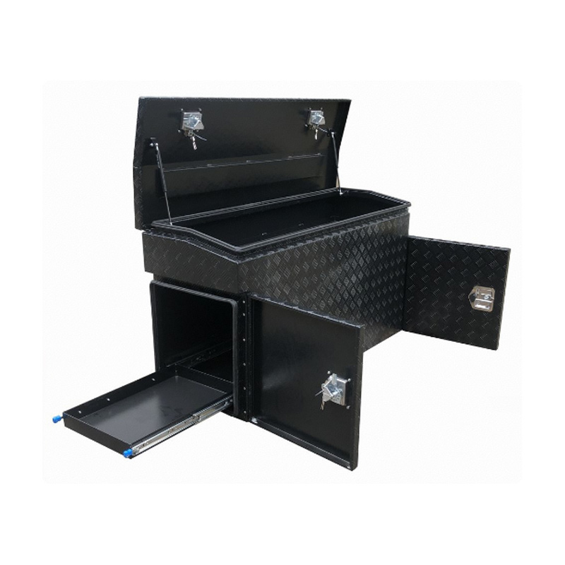1400 x 550 x 800mm Black Aluminium Checker Ute Toolbox Webber BBQ & Fridge Slide Camper Caravan Canopy Tool Box