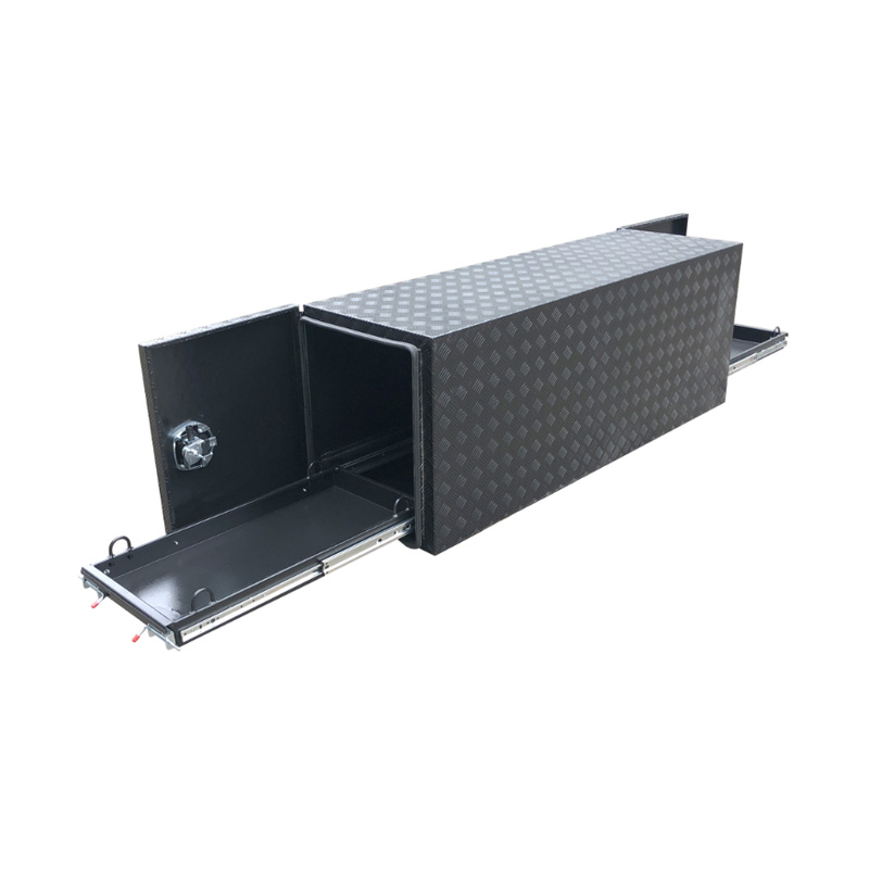 1700 x 550 x 610mm Black Aluminium Checker Ute Truck Tool Box Fridge Slide & Webber BBQ Slide Camper Toolbox