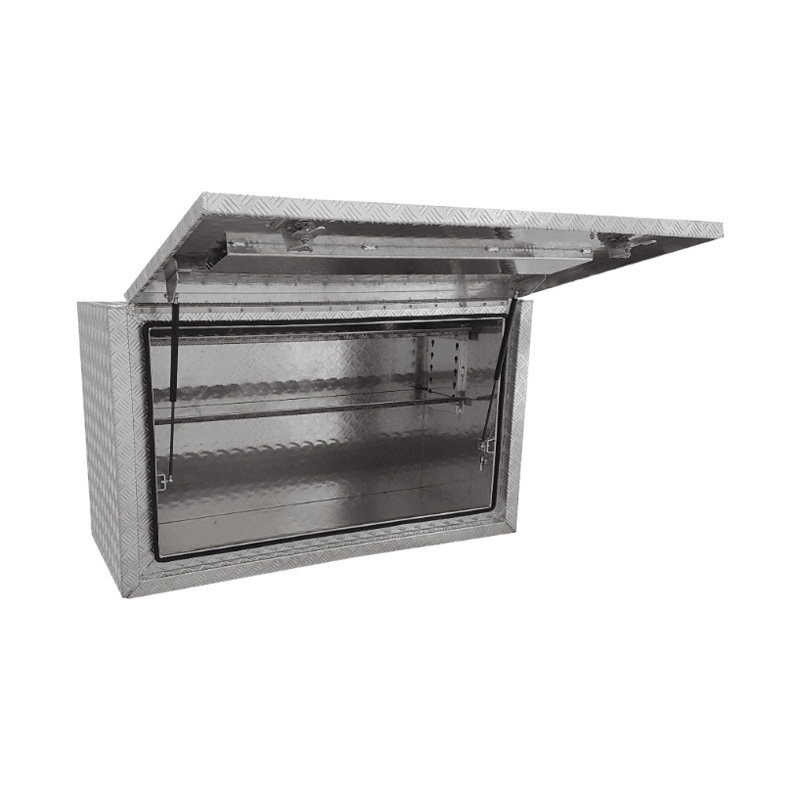 1400 x 600 x 820mm Aluminium Checker Full Side Opening Square Edge Ute Tool Box Truck Trailer Toolbox Shelving