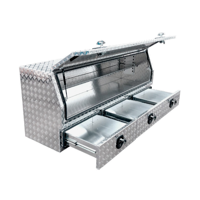 2100 x 600 x 820mm Aluminium 3/4 Half Side Opening 3 Drawer Slide Ute Tool Box Truck Trailer Toolbox Shelving