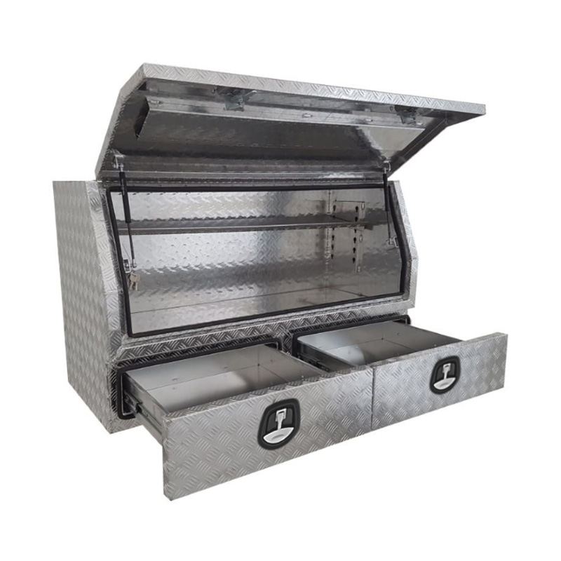 1500 x 600 x 820mm Aluminium Checker 3/4 Half Side Opening 2 Drawer Slide Ute Tool Box Truck Trailer Toolbox Shelving