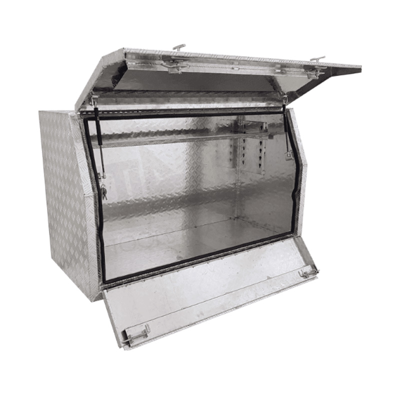 1400 x 600 x 820mm Aluminium Checker Full or Half Side Multi Lid Opening Ute Tool Box Truck Trailer Toolbox Shelving