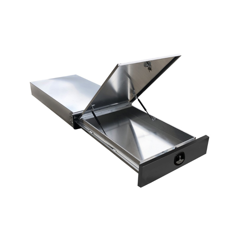 1.6m Aluminium Ute Tool box Under Tray Toolbox Trundle Roller Tray Slide Out Drawer Toolbox Benchtop Lid